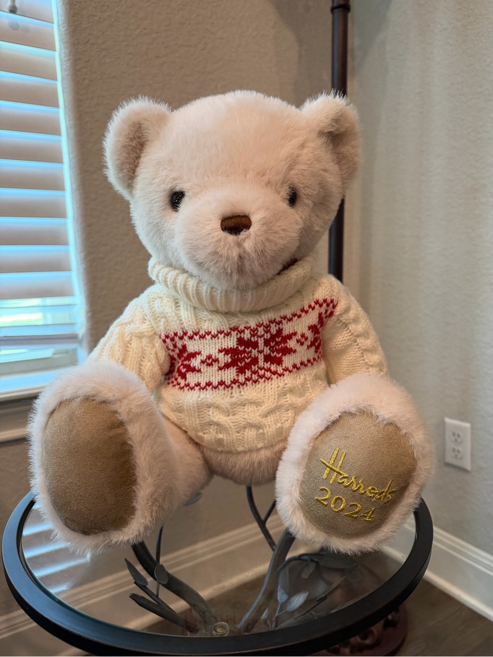 Heirloom Teddy Bear Sweater Plush - Cream with Red Accent